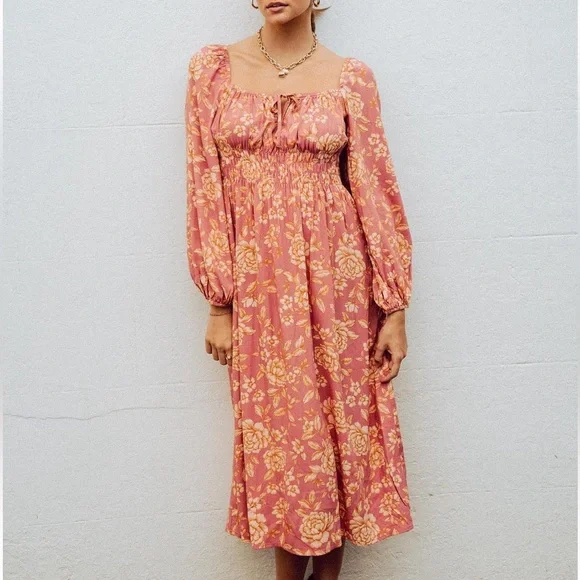 PAPER HEART Caitlyn Pink Floral Long Sleeve Midi Dress NWT - Picture 8 of 16